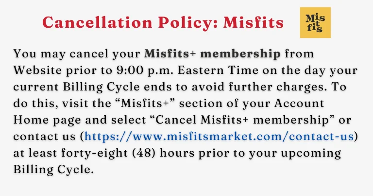 Cancellation Policy of Misfit