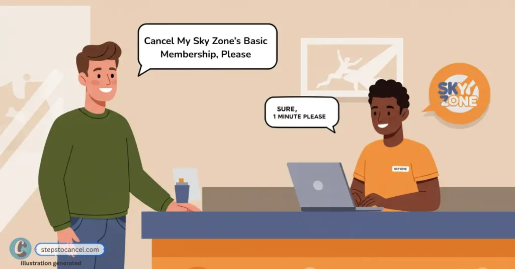 4 Methods to Cancel your Sky Zone Membership with Ease illustration of man visiting sky zone location to cancel his membership