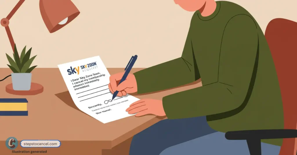 4 Methods to Cancel your Sky Zone Membership with Ease illustration of man writing cancellation letter to send via mail to sky zone