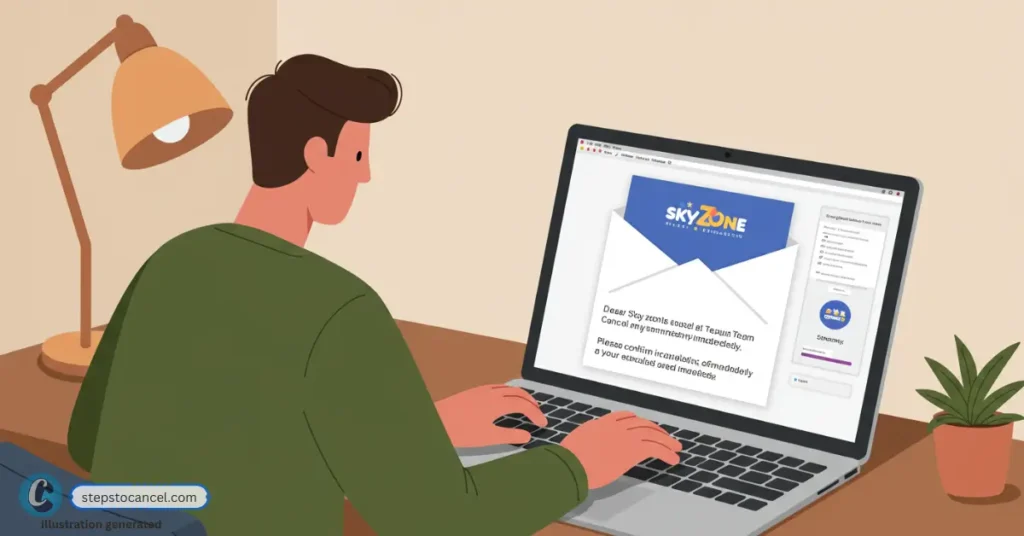 4 Methods to Cancel your Sky Zone Membership with Ease illustration of man writing cancellation email to sky zone
