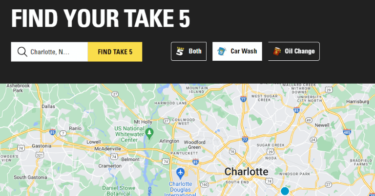 find the Phone number of Take 5 Car Wash from different locations