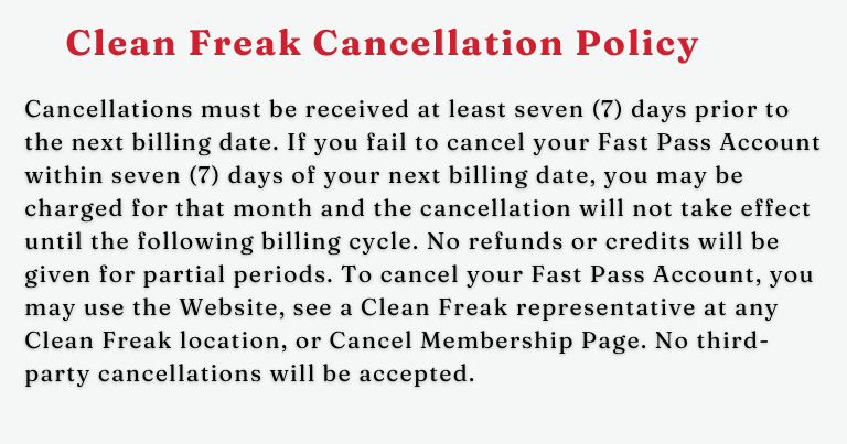 clean freak car wash cancellation policy
