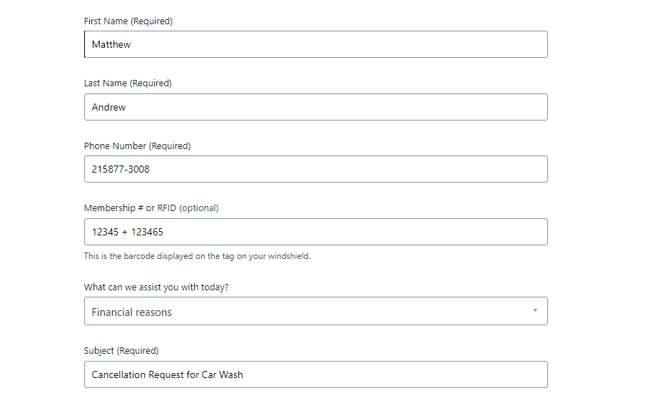 ZIP Car Wash Cancellation Form