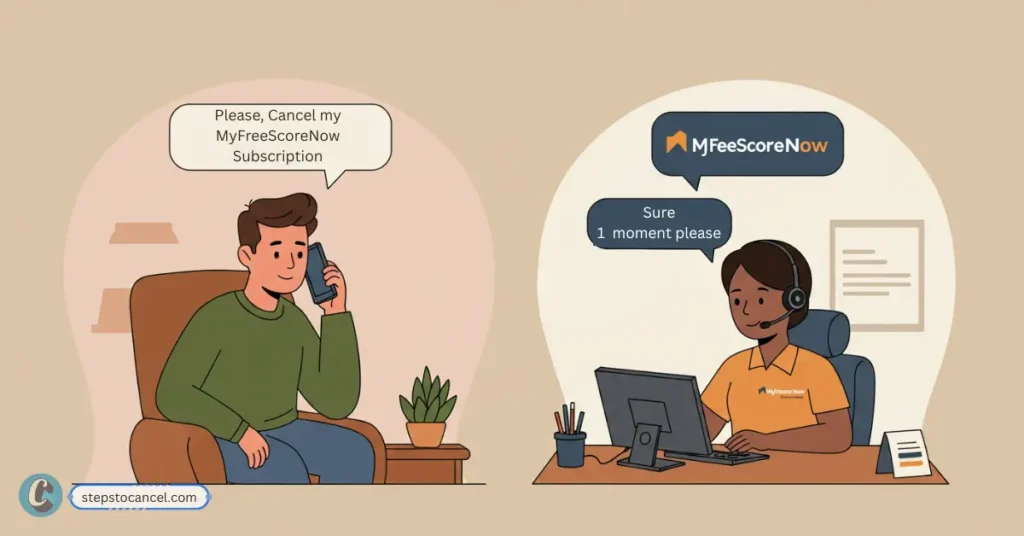 2 Simple Ways to Cancel MyFreeScoreNow Man calls customer service to cancel MyFreeScoreNow subscription, representative confirms.