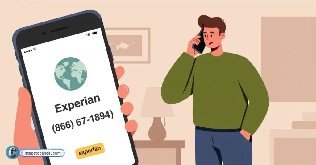 man calling Experian support to discuss his membership cancellation
