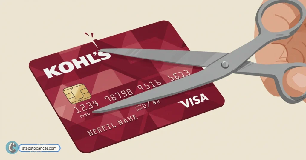 How to Cancel Your Kohl's Capital One Credit Card: Step-by-Step Guide A hand uses scissors to cut a red Kohl's credit card, symbolizing cancellation or closing an account.