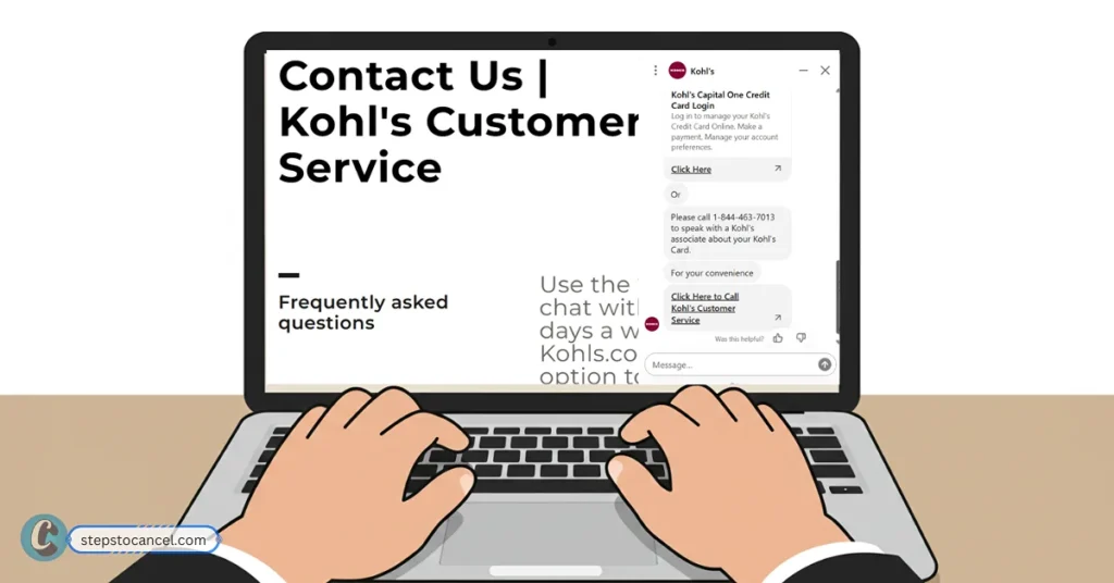 How to Cancel Your Kohl's Capital One Credit Card: Step-by-Step Guide Kohl's customer service page with an active chat window for cancellation support.